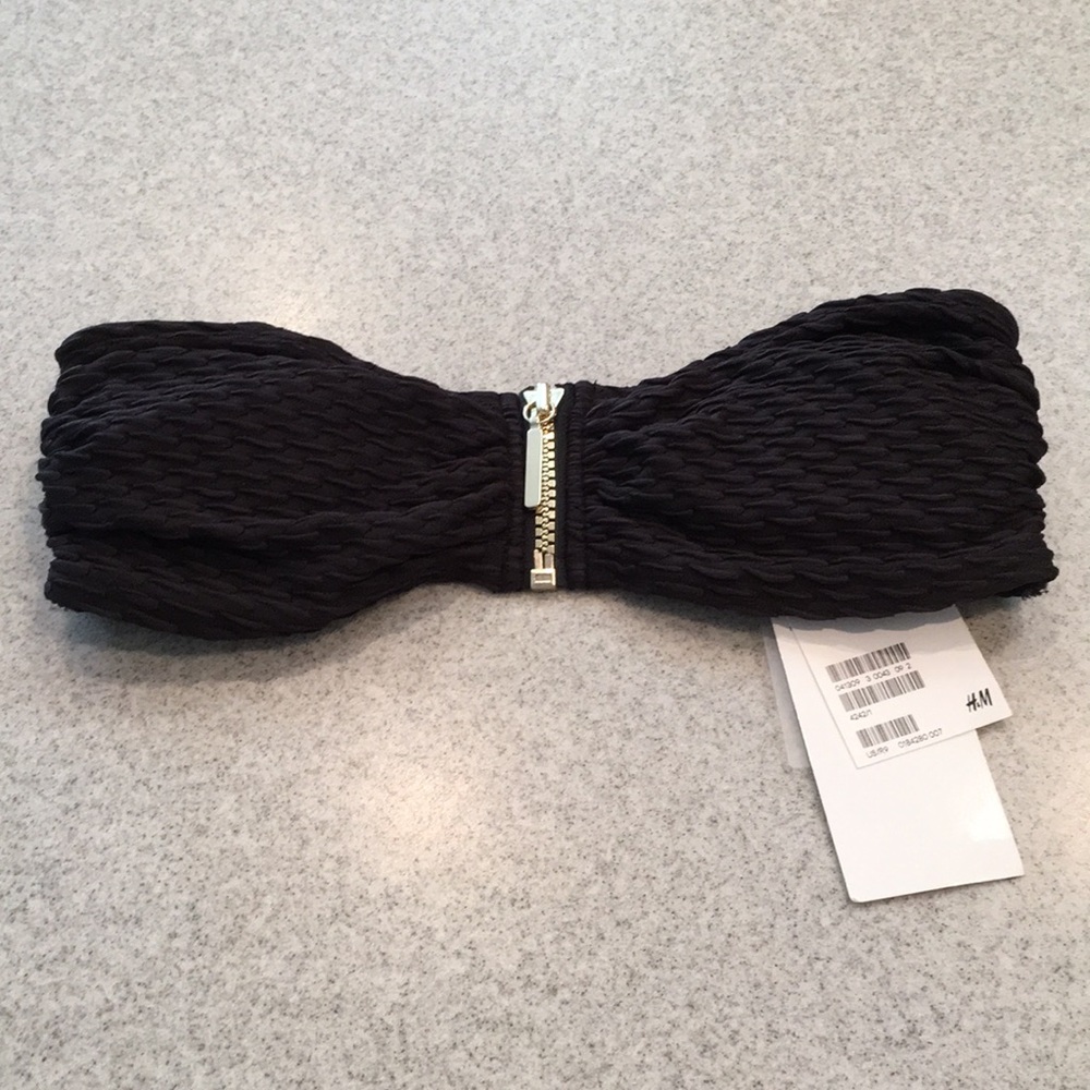 H&M Black Swimwear Bandeau w/ Gold Zipper